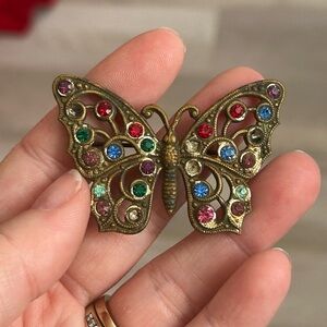 4/$50 Brass vintage Colorful Jeweled Butterfly Brooch 🦋